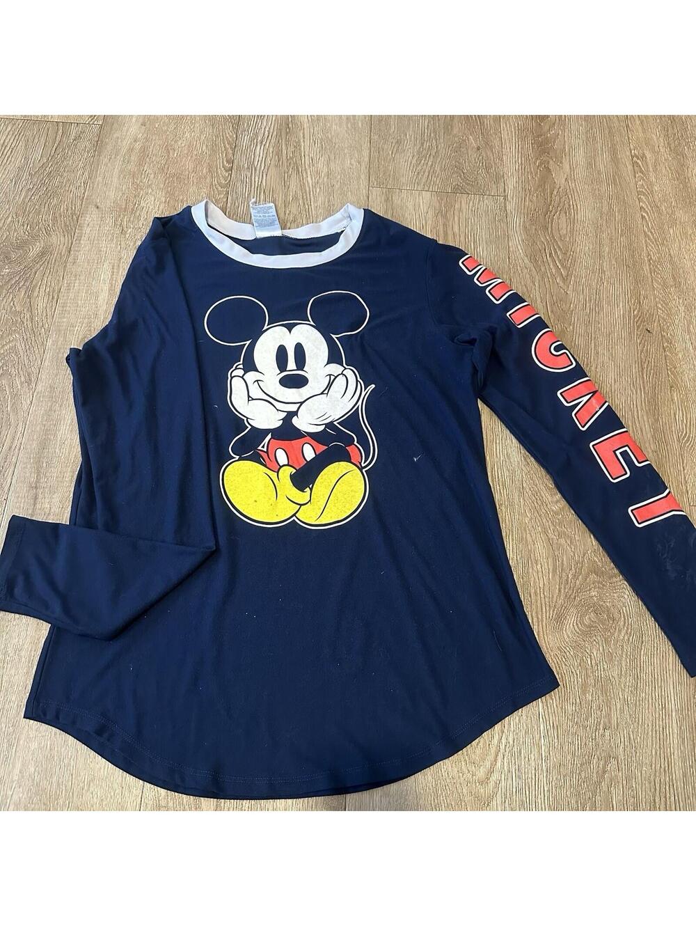 Disney Shirt Women Medium Blue Long Sleeve Mickey Mouse Casual Ladies *